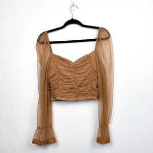 Chocolate Long Sleeve Cropped Light Brown Top with Polka Dots